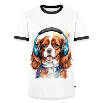 Cavalier King Charles Spaniel Casque Dog Print - T-shirt contrasté Homme - blanc/noir - Devant - AI Model Female 172 light (172cm) & AI Model Male 178 dark (178cm)