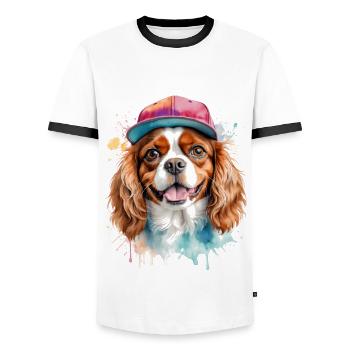 Cavalier King Charles Spaniel Snapback Cap Chien - T-shirt contrasté Homme - blanc/noir - Devant - AI Model Female 172 light (172cm) & AI Model Male 178 dark (178cm)