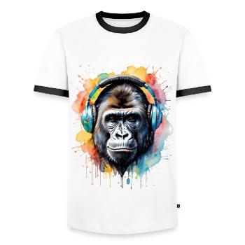 Casque Gorille Singe Coloré Animal Design Imprimer - T-shirt contrasté Homme - blanc/noir - Devant - AI Model Female 172 light (172cm) & AI Model Male 178 dark (178cm)