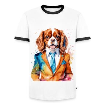 Cavalier King Charles Spaniel Costume Imprimé Chien - T-shirt contrasté Homme - blanc/noir - Devant - AI Model Female 172 light (172cm) & AI Model Male 178 dark (178cm)