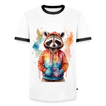 Waschbär Hoodie Bunt Lustig Tier Design Print - Männer Kontrast-T-Shirt - Weiß/Schwarz - Vorne - AI Model Female 172 light (172cm) & AI Model Male 178 dark (178cm)