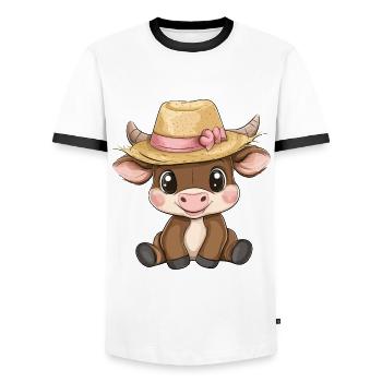 Stier Süß Niedlich Baby Kinder Tier Cartoon - Männer Kontrast-T-Shirt - Weiß/Schwarz - Vorne - AI Model Female 172 light (172cm) & AI Model Male 178 dark (178cm)