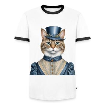Madam cat - Men's Ringer Shirt - white/black - Front - AI Model Female 172 light (172cm) & AI Model Male 178 dark (178cm)