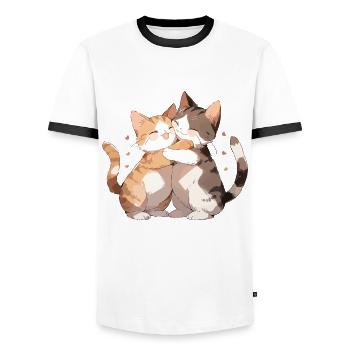 Cats, Love, Hug, Cuddle, Heart, Cute, Cute - Men's Ringer Shirt - white/black - Front - AI Model Female 172 light (172cm) & AI Model Male 178 dark (178cm)