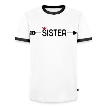 Sister - Men's Ringer Shirt - white/black - Front - AI Model Female 172 light (172cm) & AI Model Male 178 dark (178cm)