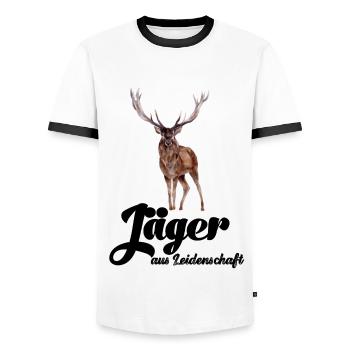 Chasseur par passion Chasse Chasse Papa Chasse - T-shirt contrasté Homme - blanc/noir - Devant - AI Model Female 172 light (172cm) & AI Model Male 178 dark (178cm)
