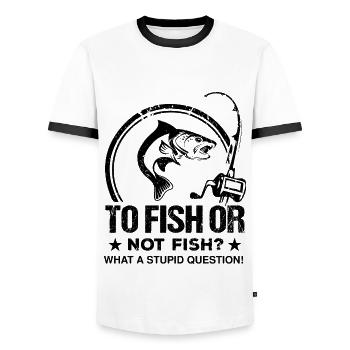 Pêcher ou ne pas pêcher quelle question stupide - T-shirt contrasté Homme - blanc/noir - Devant - AI Model Female 172 light (172cm) & AI Model Male 178 dark (178cm)