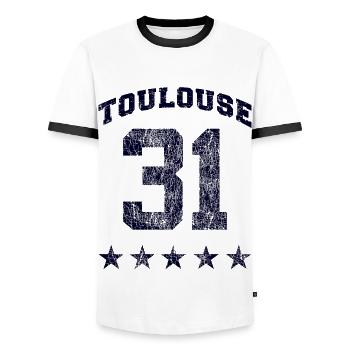 Toulouse 31, 5 étoiles Vintage. - T-shirt contrasté Homme - blanc/noir - Devant - AI Model Female 172 light (172cm) & AI Model Male 178 dark (178cm)