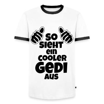 So sieht ein cooler Gedi aus Patenonkel Österreich - Männer Kontrast-T-Shirt - Weiß/Schwarz - Vorne - AI Model Female 172 light (172cm) & AI Model Male 178 dark (178cm)