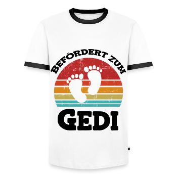Befördert zum Gedi Patenonkel Österreich - Männer Kontrast-T-Shirt - Weiß/Schwarz - Vorne - AI Model Female 172 light (172cm) & AI Model Male 178 dark (178cm)