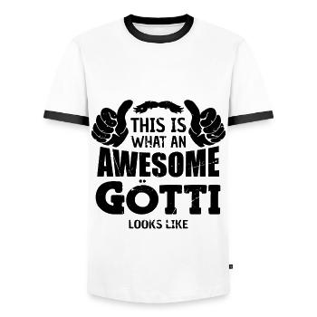 Voici à quoi ressemble un parrain cool: Parrain Suisse - T-shirt contrasté Homme - blanc/noir - Devant - AI Model Female 172 light (172cm) & AI Model Male 178 dark (178cm)
