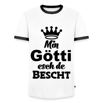 Min Götti esch de bescht Patenonkel Schweiz - Männer Kontrast-T-Shirt - Weiß/Schwarz - Vorne - AI Model Female 172 light (172cm) & AI Model Male 178 dark (178cm)