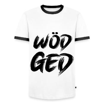 Wöd Ged Wöd Gedi Patenonkel Österreich - Männer Kontrast-T-Shirt - Weiß/Schwarz - Vorne - AI Model Female 172 light (172cm) & AI Model Male 178 dark (178cm)
