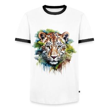 Leopard Raubkatze Natur Wildnis Afrika Safari - Männer Kontrast-T-Shirt - Weiß/Schwarz - Vorne - AI Model Female 172 light (172cm) & AI Model Male 178 dark (178cm)