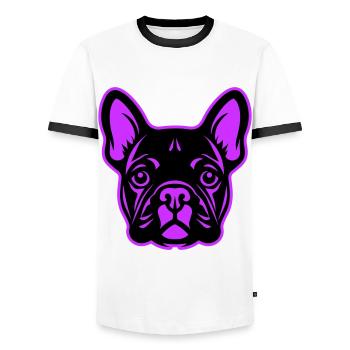 French Bulldog Dog Head - Men's Ringer Shirt - white/black - Front - AI Model Female 172 light (172cm) & AI Model Male 178 dark (178cm)