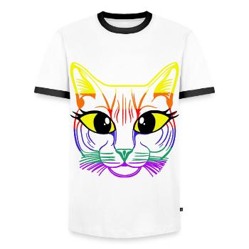 LGBT Cat Face Cat Gay Pride Rainbow Gay - Men's Ringer Shirt - white/black - Front - AI Model Female 172 light (172cm) & AI Model Male 178 dark (178cm)