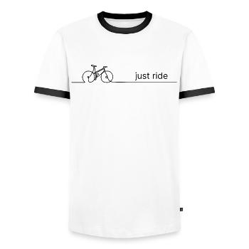 Just ride – Fahrrad Spruch mit One Line Grafik - Männer Kontrast-T-Shirt - Weiß/Schwarz - Vorne - AI Model Female 172 light (172cm) & AI Model Male 178 dark (178cm)