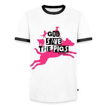 God save the pigs Color - Männer Kontrast-T-Shirt - Weiß/Schwarz - Vorne - AI Model Female 172 light (172cm) & AI Model Male 178 dark (178cm)