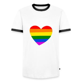 Rainbow, LGBT, amour, coeur, JGA, gay - T-shirt contrasté Homme - blanc/noir - Devant - AI Model Female 172 light (172cm) & AI Model Male 178 dark (178cm)