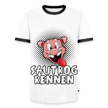 Sautro race pig cartoon gift Sautrog - Men's Ringer Shirt - white/black - Front - AI Model Female 172 light (172cm) & AI Model Male 178 dark (178cm)