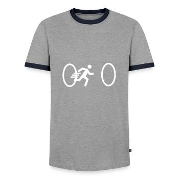 Portal time travel - Men's Ringer Shirt - grey/navy  - Front - AI Model Female 172 light (172cm) & AI Model Male 178 light (178cm)
