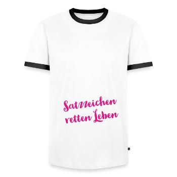Wir essen jetzt Opa - Satzzeichen retten Leben - Männer Kontrast-T-Shirt - Weiß/Schwarz - Vorne - AI Model Female 172 light (172cm) & AI Model Male 178 dark (178cm)