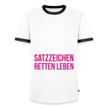 Wir essen jetzt Opa - Satzzeichen retten Leben - Männer Kontrast-T-Shirt - Weiß/Schwarz - Vorne - AI Model Female 172 light (172cm) & AI Model Male 178 dark (178cm)