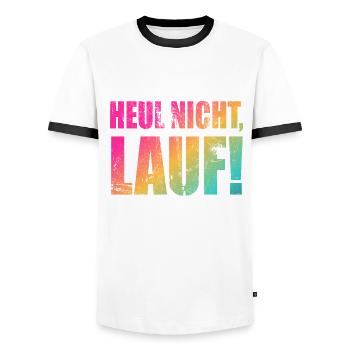 Heul nicht, Lauf! - Laufen, Joggen, Sport, Rennen - Männer Kontrast-T-Shirt - Weiß/Schwarz - Vorne - AI Model Female 172 light (172cm) & AI Model Male 178 dark (178cm)
