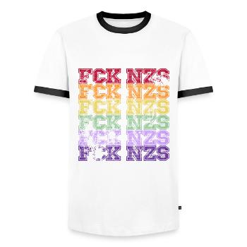 Contre les Nazis - FCK NZS - Contre la droite - Vintage - T-shirt contrasté Homme - blanc/noir - Devant - AI Model Female 172 light (172cm) & AI Model Male 178 dark (178cm)