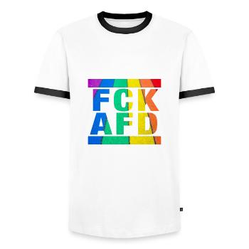 Contre les nazis - FCK AFD - Contre la droite - LGBTQ - T-shirt contrasté Homme - blanc/noir - Devant - AI Model Female 172 light (172cm) & AI Model Male 178 dark (178cm)