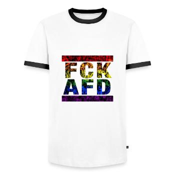 Gegen Nazis - FCK AFD - Gegen Recht - Männer Kontrast-T-Shirt - Weiß/Schwarz - Vorne - AI Model Female 172 light (172cm) & AI Model Male 178 dark (178cm)