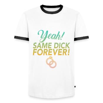 JGA Youngsters Farewell Same Dick Forever - Men's Ringer Shirt - white/black - Front - AI Model Female 172 light (172cm) & AI Model Male 178 dark (178cm)