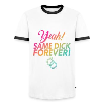 JGA Youngsters Farewell Same Dick Forever - Men's Ringer Shirt - white/black - Front - AI Model Female 172 light (172cm) & AI Model Male 178 dark (178cm)