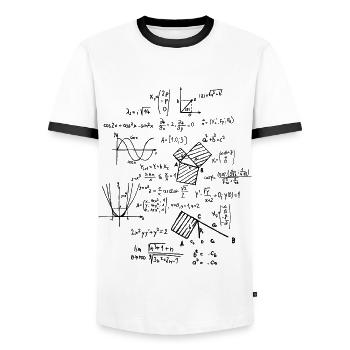 Mathématiques Mathématiques Mathématiciens Formules mathématiques - T-shirt contrasté Homme - blanc/noir - Devant - AI Model Female 172 light (172cm) & AI Model Male 178 dark (178cm)