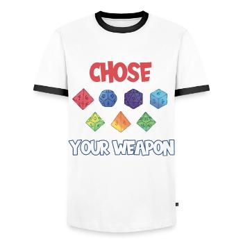 Funny choose your weapon, Rpg, Gaming - Männer Kontrast-T-Shirt - Weiß/Schwarz - Vorne - AI Model Female 172 light (172cm) & AI Model Male 178 dark (178cm)