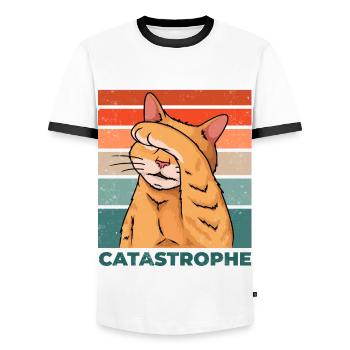 Catastrophe de chat Catastrophe Dicton drôle - T-shirt contrasté Homme - blanc/noir - Devant - AI Model Female 172 light (172cm) & AI Model Male 178 dark (178cm)