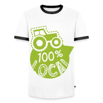 producteur 100% local, magasin producteurs - T-shirt contrasté Homme - blanc/noir - Devant - AI Model Female 172 light (172cm) & AI Model Male 178 dark (178cm)