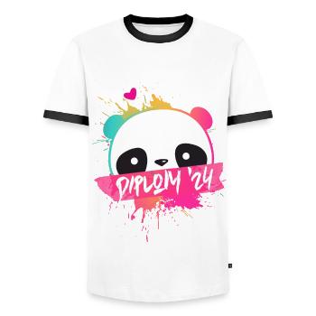 Diplom '24 Motto mit Panda - Diplom Abschluss 2024 - Männer Kontrast-T-Shirt - Weiß/Schwarz - Vorne - AI Model Female 172 light (172cm) & AI Model Male 178 dark (178cm)