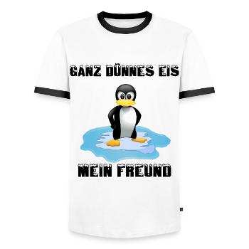 Ganz Dünnes Eis - Mein Freund - Pinguin fun4m3 - Männer Kontrast-T-Shirt - Weiß/Schwarz - Vorne - AI Model Female 172 light (172cm) & AI Model Male 178 dark (178cm)
