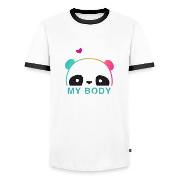My Body - My Choice - Men's Ringer Shirt - white/black - Front - AI Model Female 172 light (172cm) & AI Model Male 178 dark (178cm)
