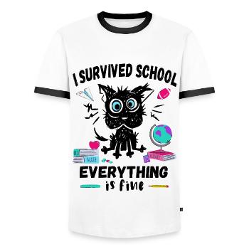 Last day of school, I survived School - Men's Ringer Shirt - white/black - Front - AI Model Female 172 light (172cm) & AI Model Male 178 dark (178cm)