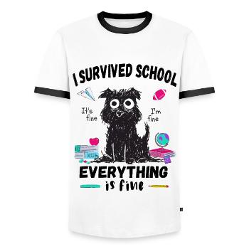 Last day of school, I survived School - Men's Ringer Shirt - white/black - Front - AI Model Female 172 light (172cm) & AI Model Male 178 dark (178cm)