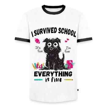Last day of school, I survived School - Men's Ringer Shirt - white/black - Front - AI Model Female 172 light (172cm) & AI Model Male 178 dark (178cm)