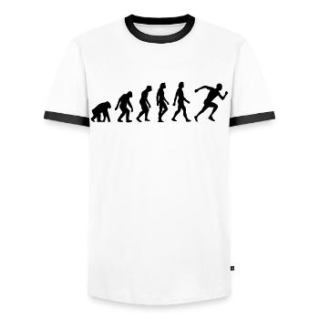 The Evolution of Running - Men's Ringer Shirt - white/black - Front - AI Model Female 172 light (172cm) & AI Model Male 178 dark (178cm)