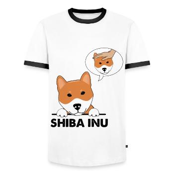 Shiba Inu - Dog Owner Puppy Lover Breeder - Men's Ringer Shirt - white/black - Front - AI Model Female 172 light (172cm) & AI Model Male 178 dark (178cm)