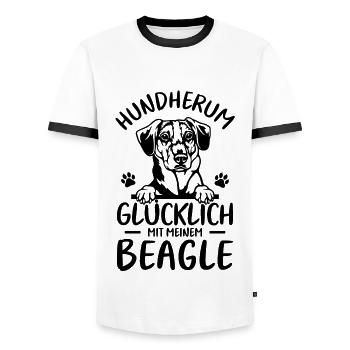 Hund Glücklich mit meinem Beagle - Männer Kontrast-T-Shirt - Weiß/Schwarz - Vorne - AI Model Female 172 light (172cm) & AI Model Male 178 dark (178cm)