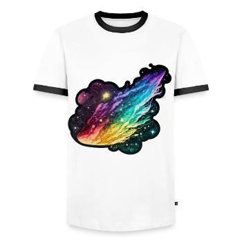 Regenbogen-Komet: Ein farbenfrohes Design-Erlebnis - Männer Kontrast-T-Shirt - Weiß/Schwarz - Vorne - AI Model Female 172 light (172cm) & AI Model Male 178 dark (178cm)