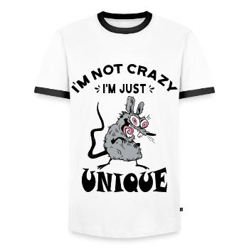 Je ne suis pas folle, je suis juste unique, Weird Mouse - T-shirt contrasté Homme - blanc/noir - Devant - AI Model Female 172 light (172cm) & AI Model Male 178 dark (178cm)