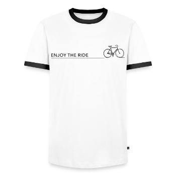 enjoy the ride bike cycling sport - Men's Ringer Shirt - white/black - Front - AI Model Female 172 light (172cm) & AI Model Male 178 dark (178cm)