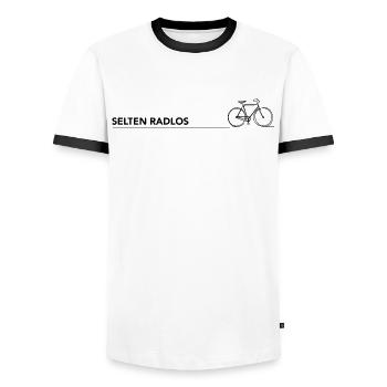 radfahren spruch motivation fahrrad selten radlos - Männer Kontrast-T-Shirt - Weiß/Schwarz - Vorne - AI Model Female 172 light (172cm) & AI Model Male 178 dark (178cm)